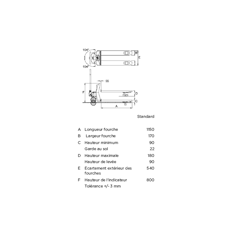 RAVAS Transpalette manuel avec balance 3200, capacité de charge 2000 kg, précision d'affichage 0,2 - 1 kg
