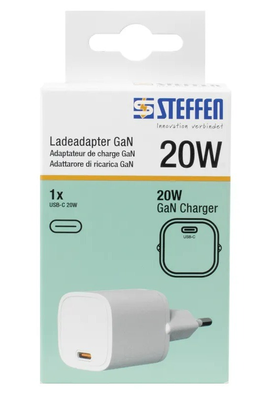 Steffen GaN Ladeadapter 20 W PD, 1 × USB-C, weiss
