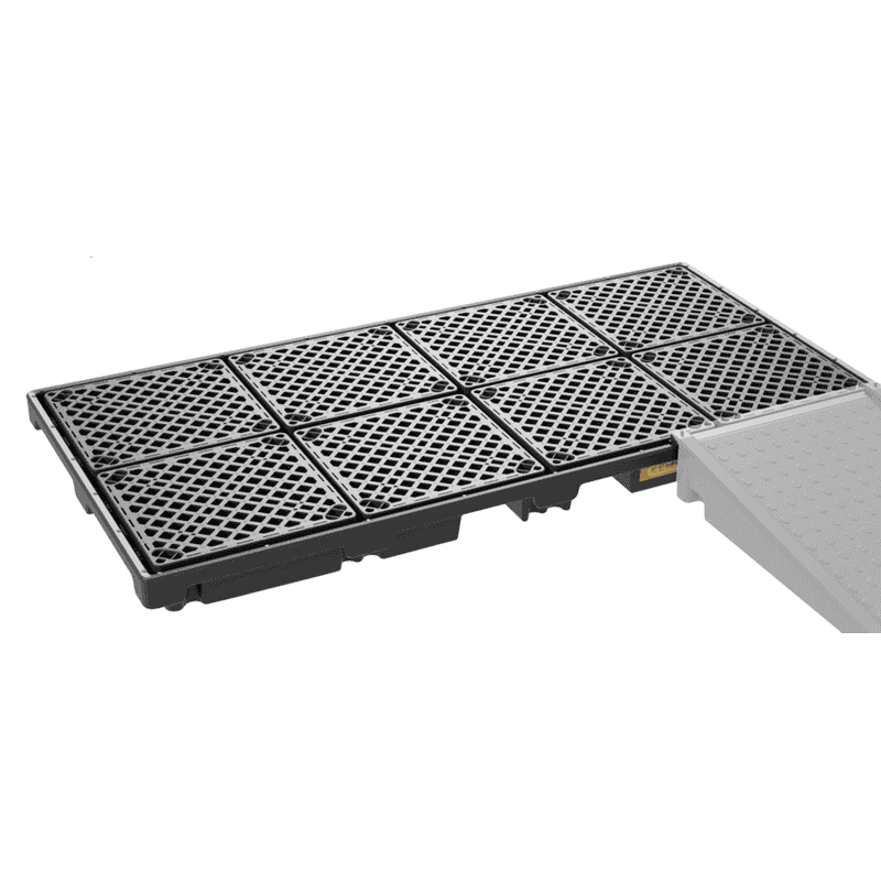 PE-Fassauffangwanne mit PE-Gitterrost, Auffangvolumen 270 l, 2480 x 1280 x 180 mm