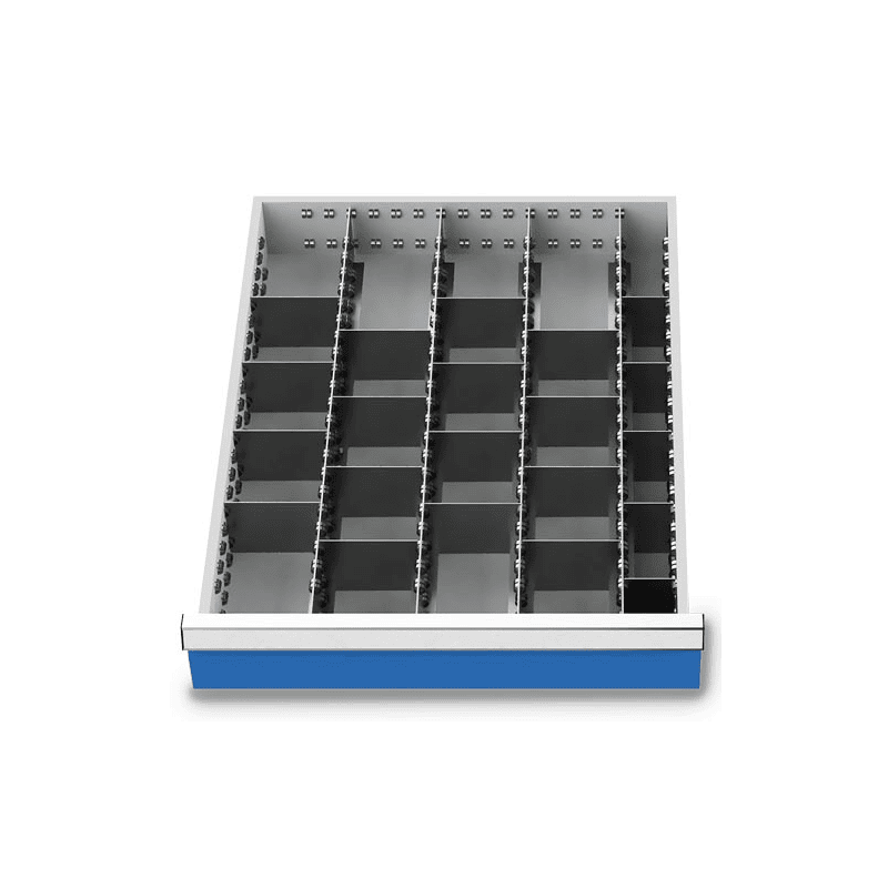 Compartimentage des métallique set 25 pièces, R 18-24, dimension utiles des tiroirs 450 x 600 mm, en 4 hauteurs de façade