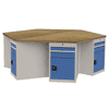 Bedrunka+Hirth 6-Eck-Werkbank mit 6 x Schubladenschränke je 2 Schubladen, 1 Flügeltüre, BxTxH 2500 x 2165 x 859 mm