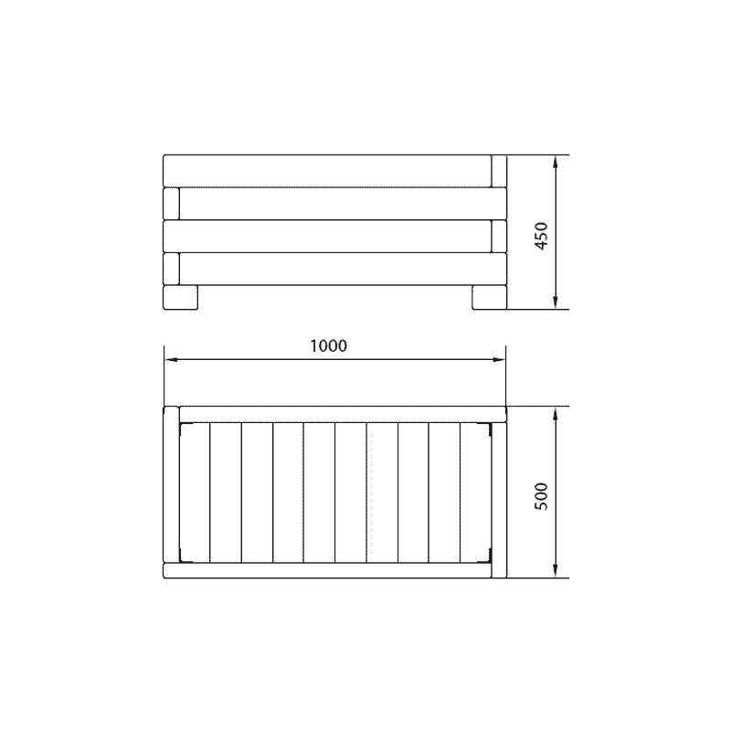 Contour d'une boîte à fleurs rectangulaire en bois