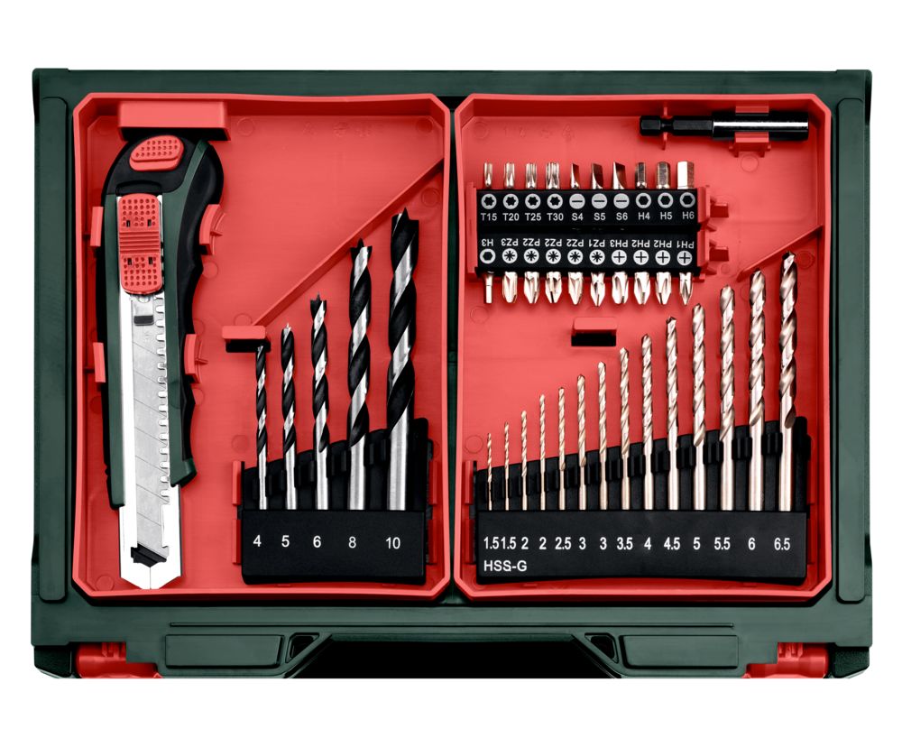 Metabo Akku-Bohrschrauber PowerMaxx BS Basic Set 12 V mit 2x Li-Power Akkus (12 V / 2.0 Ah), Ladegerät LC 24 und mobiler Werkstatt