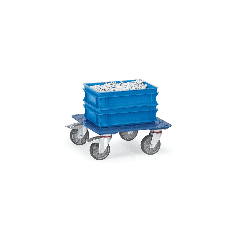 Fetra Kisten-Transportroller, blau, mit Tränenblech-Plattform, 500 x 500 x 185 mm