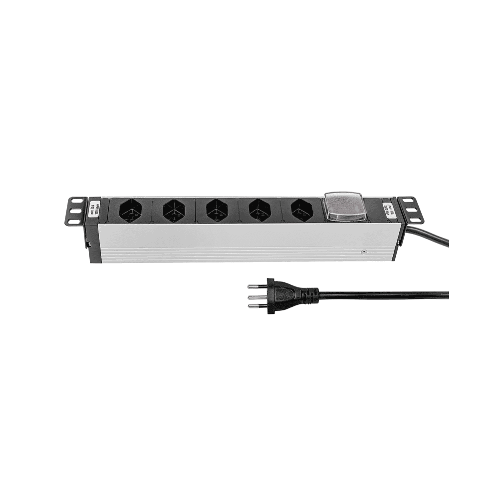 Steffen Steckdosenleiste ALU MODULAR SILVER, 5 x T13, 10 A, IP20, 3 m Kabel, mit Schalter, silber/schwarz