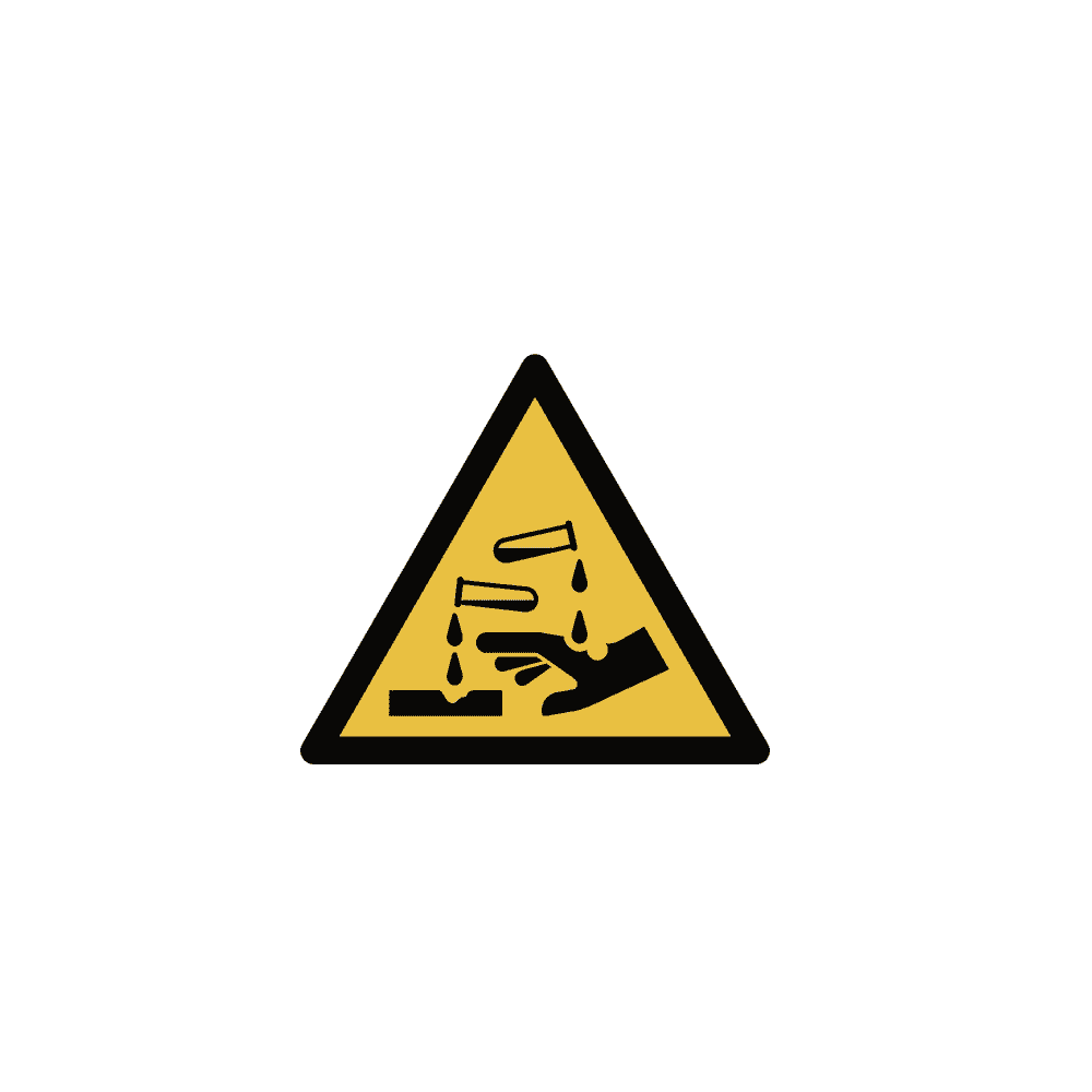 ISO 7010-Sicherheitsschild - Warnung vor ätzenden Stoffen, Ø 200 mm, selbstklebend