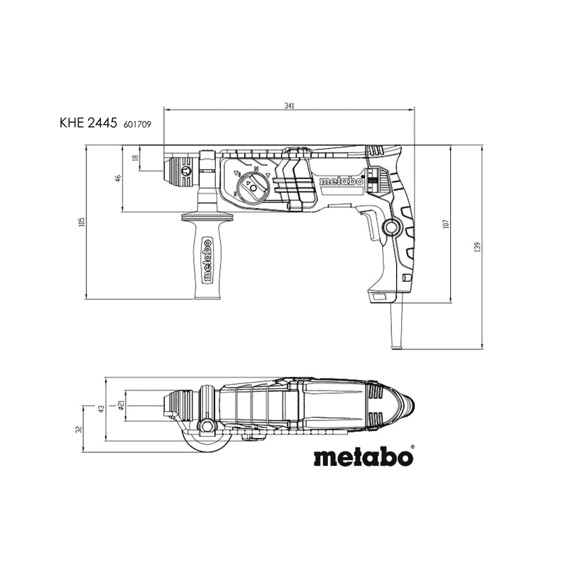 Metabo Kombihammer KHE 2445, 800 Watt, im Koffer