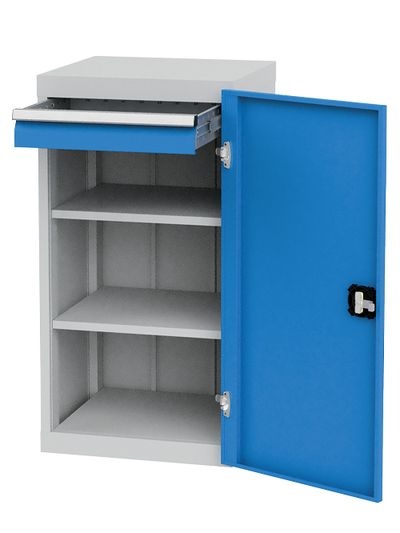 Bedrunka+Hirth Armoire d'atelier à portes battantes, profondeur 500 mm, R 18-16, avec 1 x tiroir et 2 x étagères, 530 x 500 x 1019 mm