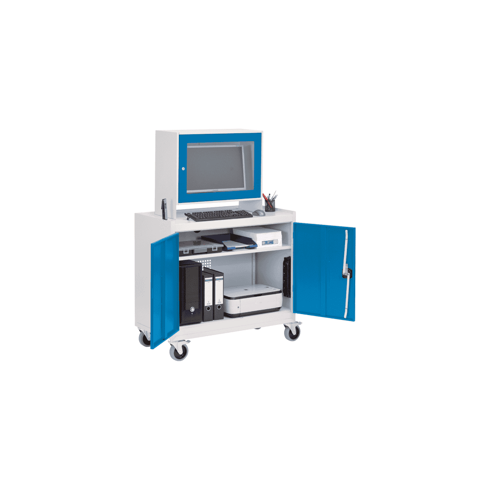 Bedrunka+Hirth Mobiler Computerschrank mit Monitoraufsatzgehäuse für 24'' Monitor, 1000 x 500 x 1575 mm