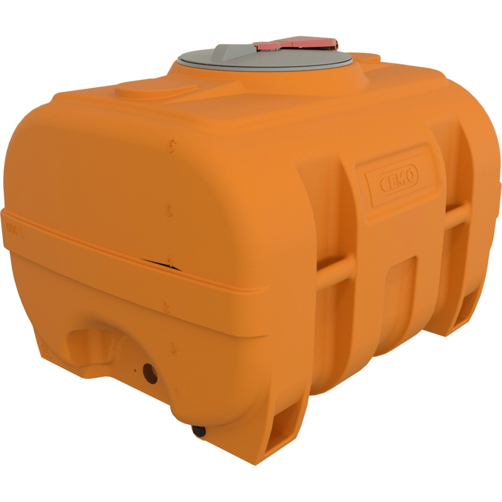 CEMO Fût en PE de forme valise, orange, de 600 à 3000 litres, sans cloison anti-ballottement