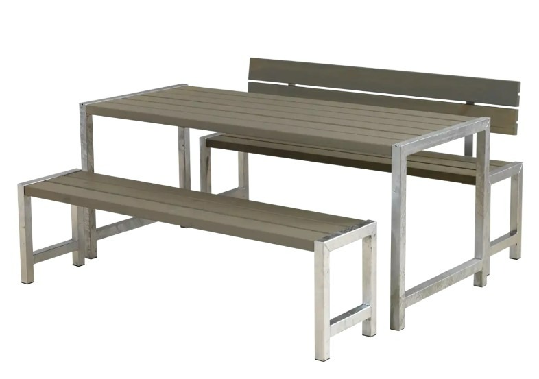 PLUS Planches-Meuble de jardin avec table et banc à s'asseoir, avec ou sans dosserets