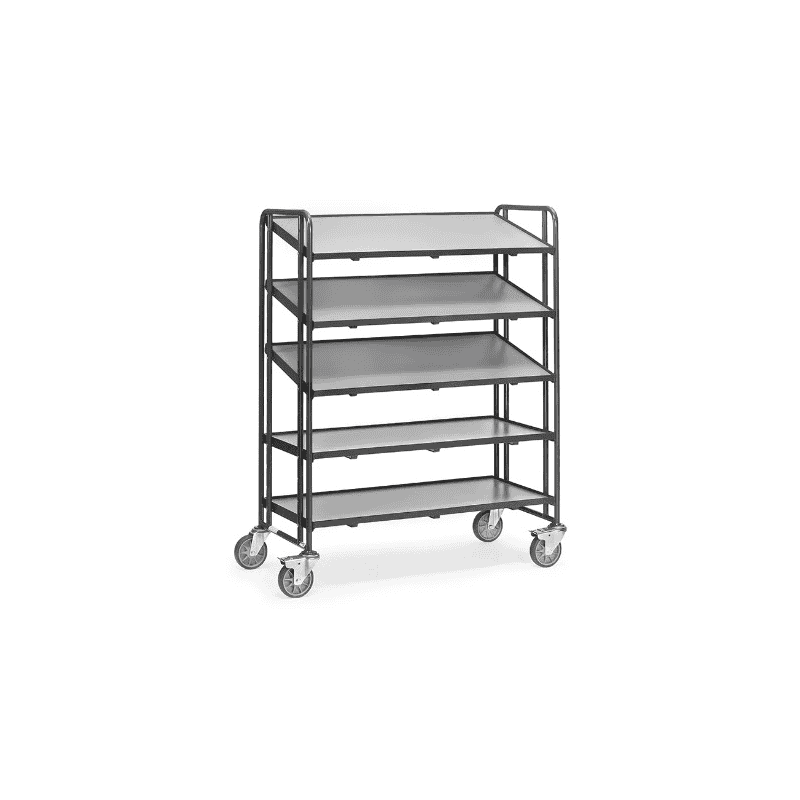 Eurokastenwagen "GREY EDITION", 5 Etagenrahmen mit Holzwerkstoffplatte, Rand 13 mm hoch, 1372 x 685 x 1686 mm