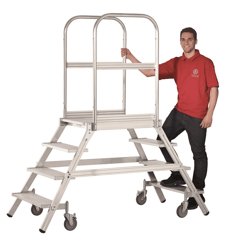 Schulte Échelle aluminium à plate-forme, accès des deux côtés, avec roulettes