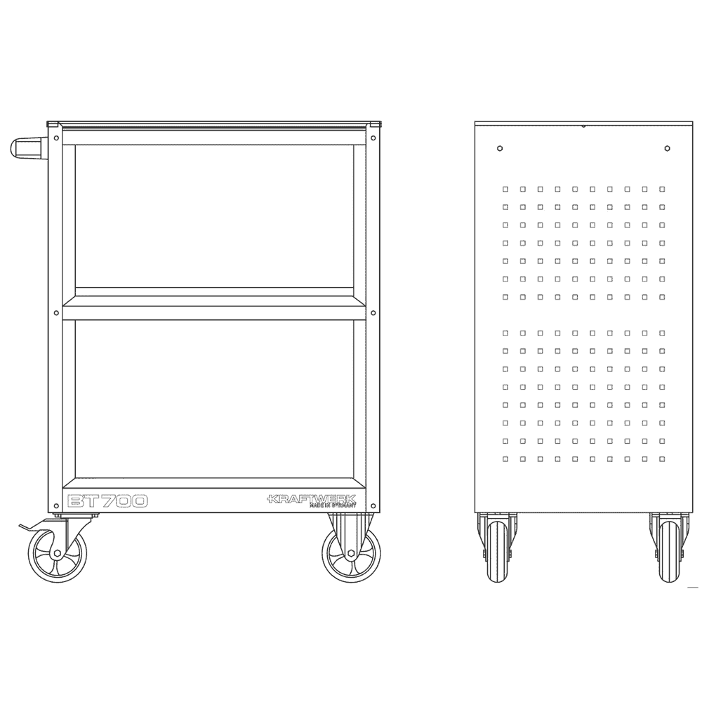 KRAFTWERK Service Wagen BT700 mit Gummimatte, leer, LxBxH 474 x 719 x 1000 mm