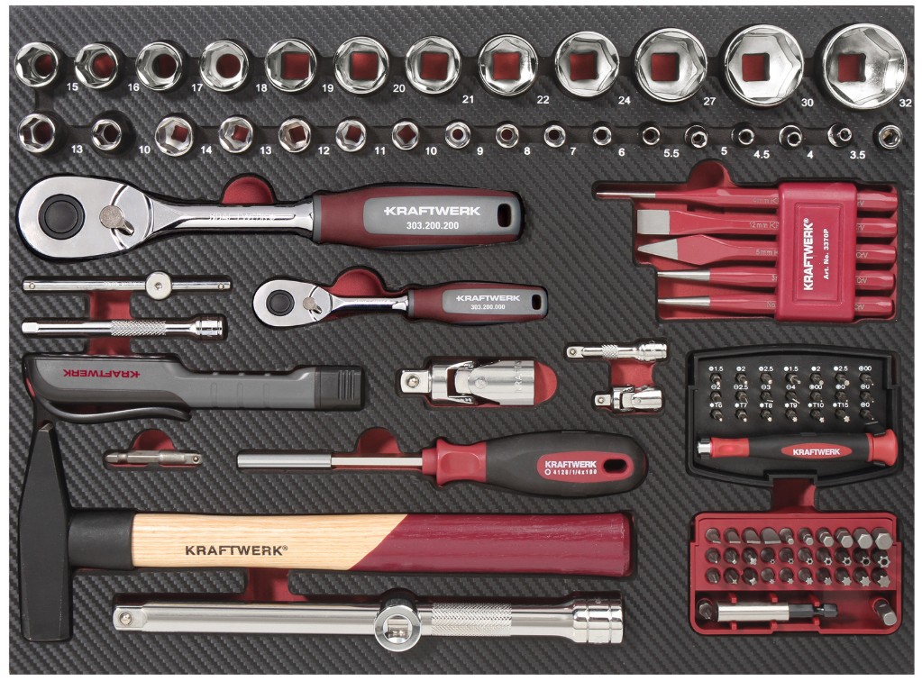 KRAFTWERK PRO LINE Werkzeugkoffer, 1/4" + 1/2", 263-teilig, inkl. Werkzeug