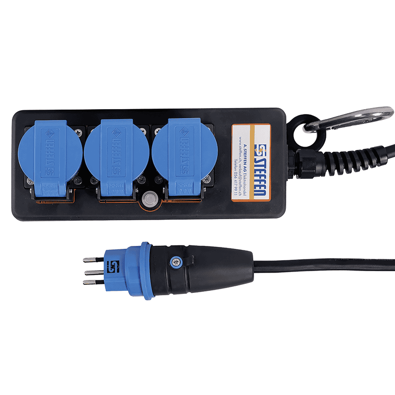 Steffen Steckdosenleiste PROFESSIONAL, T13 Steckdosen, 10 A, GdV 3 x 1.5mm², IP55, schwarz/blau, diverse Ausführungen