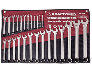 KRAFTWERK PRO LINE Ringgabelschlüssel-Satz, 26-teilig, 5.5–32 mm, Chrom-Vanadium, in Rolltasche