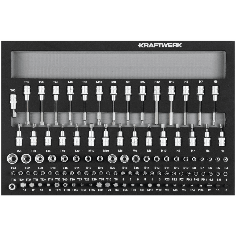 KRAFTWERK BASIC LINE EVA Steckschlüssel-Einlage 1/4" + 3/8" + 1/2", 600 x 400 mm, 107-teilig