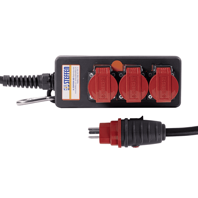 Steffen Multiprise PROFESSIONAL, prises de courant T25, 16 A, GdV 5 x 2.5mm², IP55, noir/rouge, différents versions