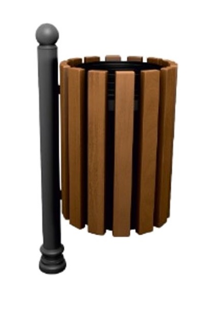 Poubelle ronde, imitation bois, en deux versions