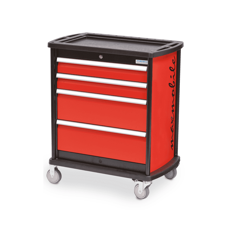 Bedrunka+Hirth Mobiler Werkstattwagen maxmobile 1, R 24-12, RAL 3020 mit 4 Schubladen und 1 Seitenblende