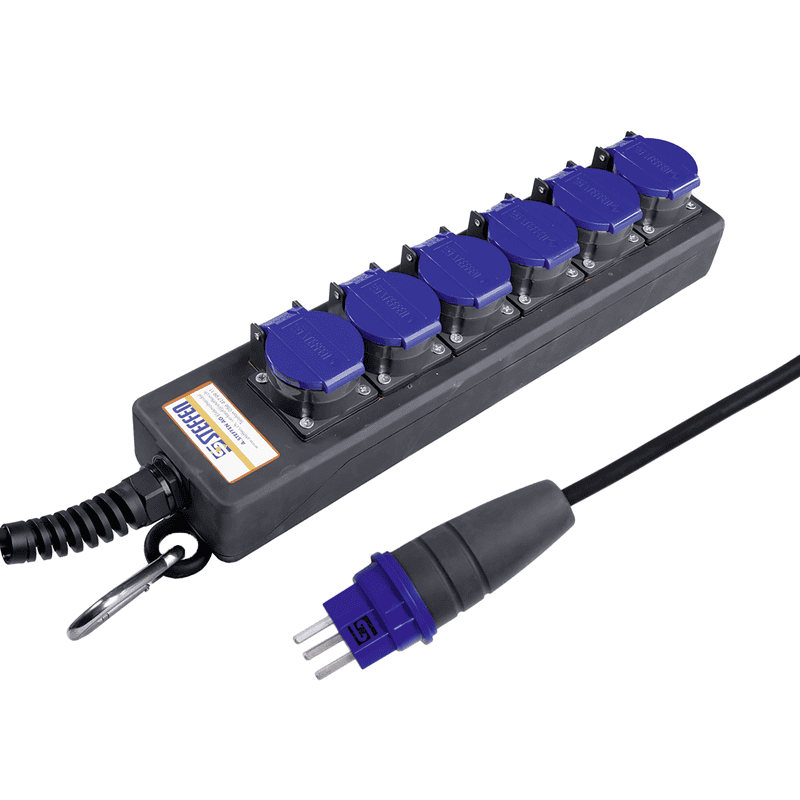 Steffen Multiprise PROFESSIONAL, prises de courant T23, 16 A, GdV 3 x 2.5 mm², IP55, noir/bleu, différents versions