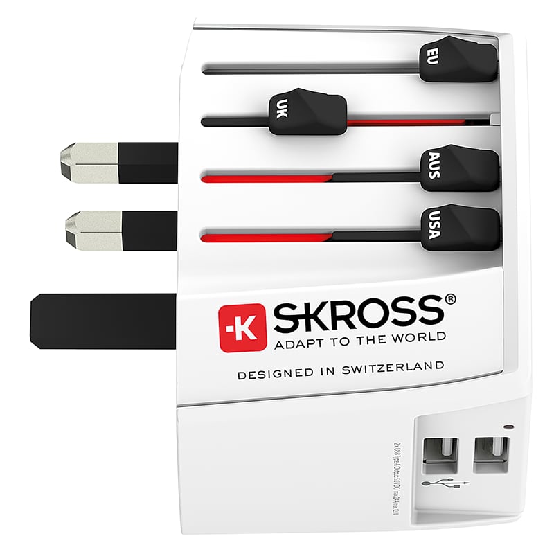 Steffen SKROSS Reiseadapter MUV World - World mit 2x USB-A, 2-polig, max. 2.5 A, mit Sicherung, weiss