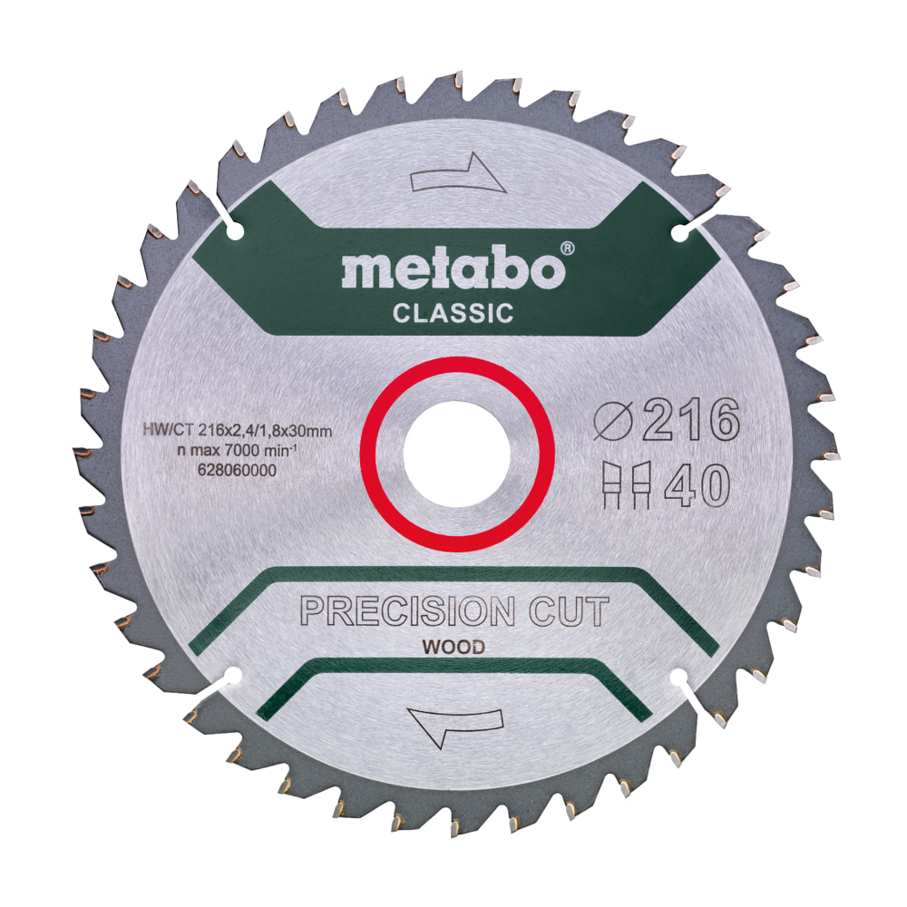 Metabo Lame de scie circulaire "Precision Cut Wood - Classic" 216 x 30 mm, Z40, WZ, 5° négatif