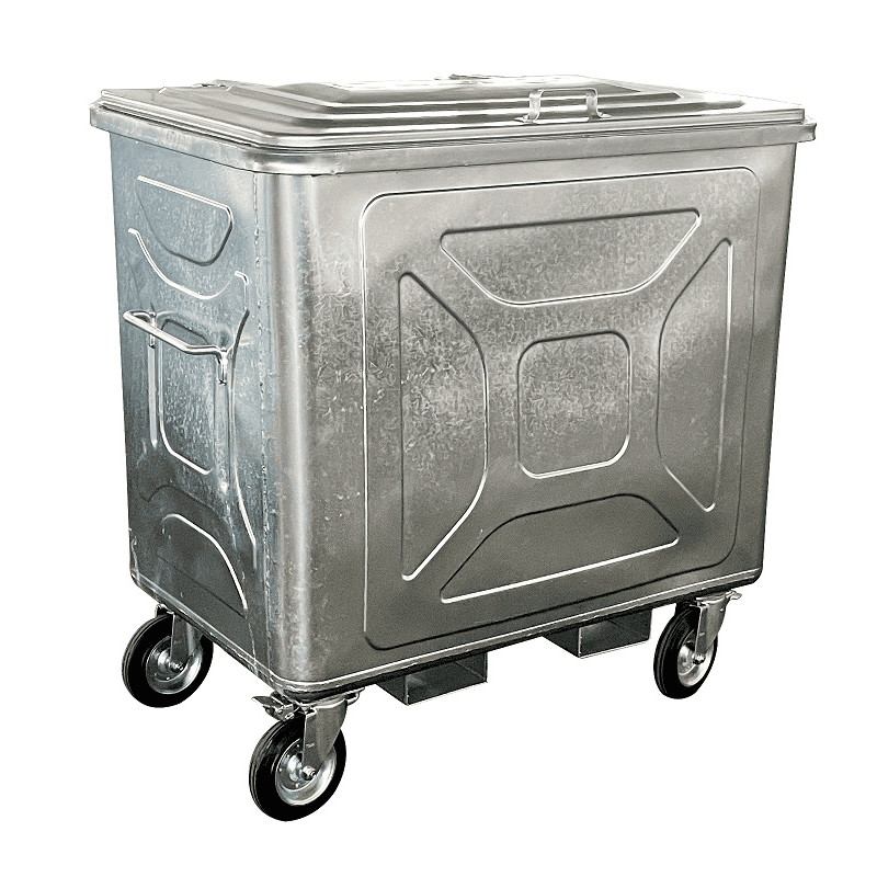 Conteneur en acier pour les déchets ménagers et industriels avec prise pour chariot élévateur, capacité 800 l