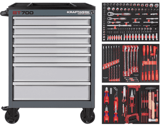 KRAFTWERK BT LINE Werkstattwagen BT700 7 Schubladen mit PB, inkl. Werkzeug, 198-teilig, BxTxH 719 x 474 x 1000 mm