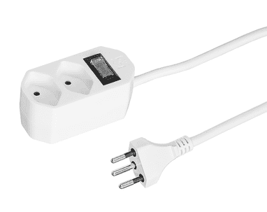 Steffen Steckdosenleiste COMPACT, 2 x T13 Steckdosen, mit Schalter, 10 A, IP20, 1.5 m Kabel, weiss