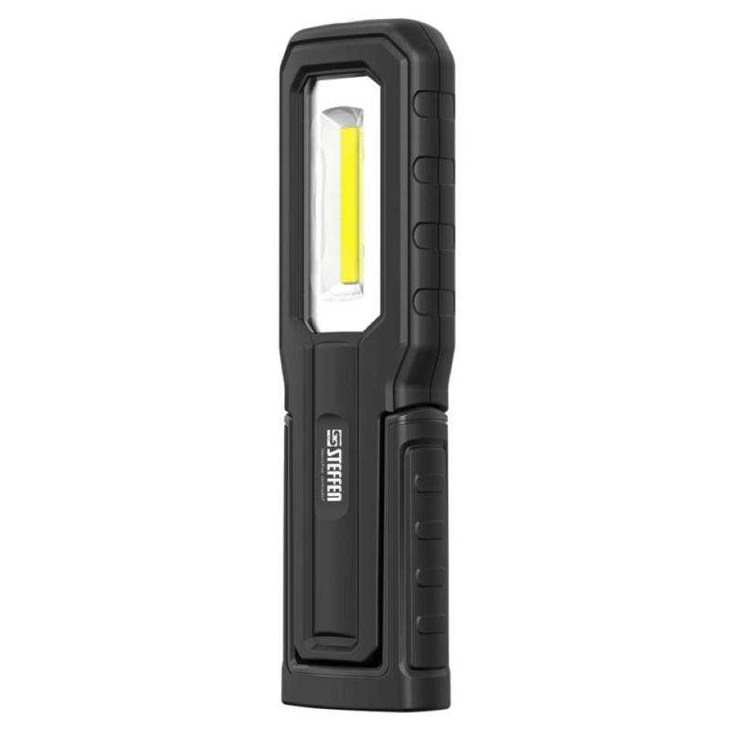 Steffen LED Akku-Handleuchte 5 W, 600 + 100 lm, 5700 K, 240° drehbar, IP54, schwarz/orange