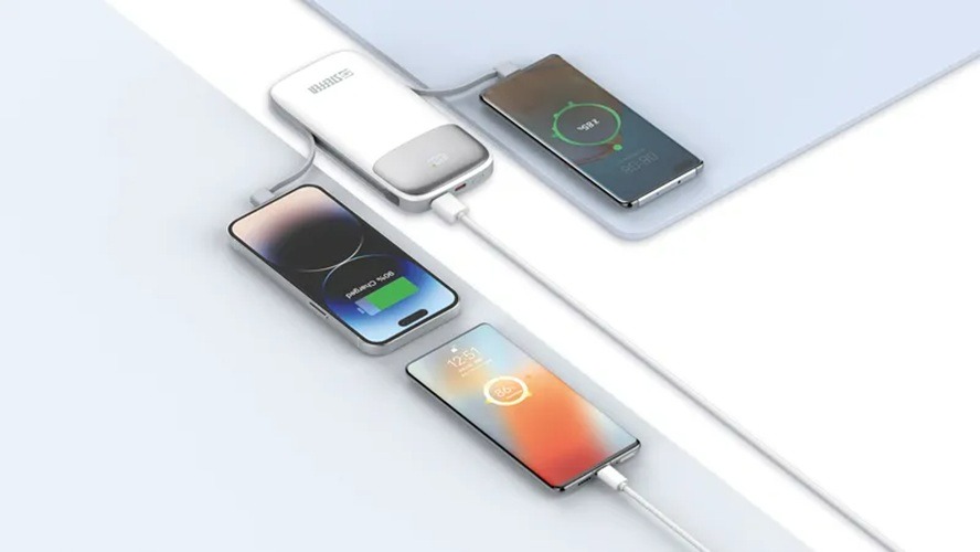 Steffen Powerbank 20 W PD3.0, 10'000 mAh, USB-C/USB-A, integrierte Ladekabel, weiss