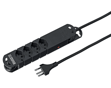 Steffen Steckdosenleiste VARIABL, 4 x T13 Steckdosen, mit Haftmagnete, 3 m Kabel, schwarz