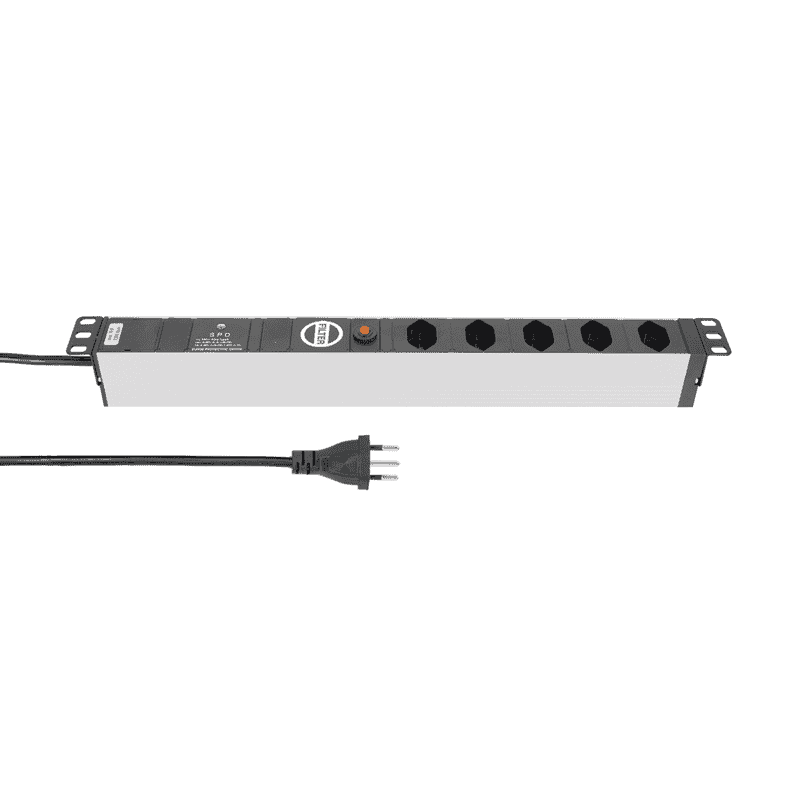 Steffen Steckdosenleiste ALU MODULAR SILVER, 5 x T13, 10 A, IP20, 3 m Kabel, mit Filter und Überspannungsschutz, silber/schwarz