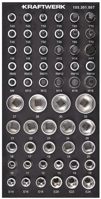 KRAFTWERK BASIC LINE EVA Steckschlüssel-Einlage 1/2", 200 x 400 mm, 56-teilig