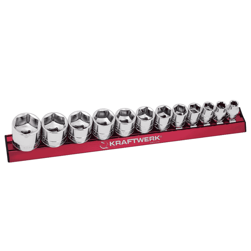 KRAFTWERK PRO LINE Zoll-Stecknuss-Satz MAGALU 3/8", 12-teilig, S2-Qualität, magnetische Aluschiene