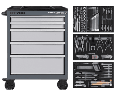 KRAFTWERK BT700 Werkstattwagen, 5 Schubladen, BASIC, inkl. Werkzeug, 173-tlg.