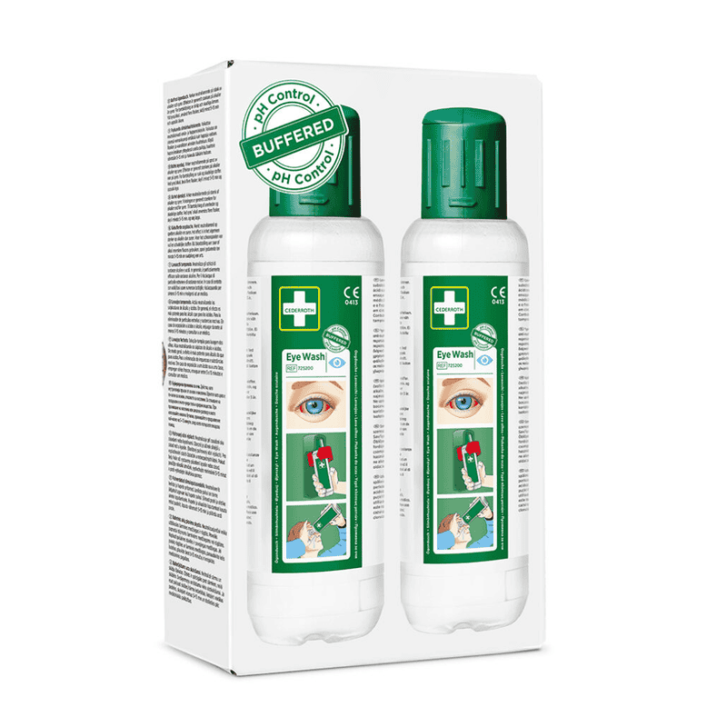 Douche oculaire / Solution de rinçage oculaire tamponnée, Cederroth 725200, paquet de 2 x 500 ml