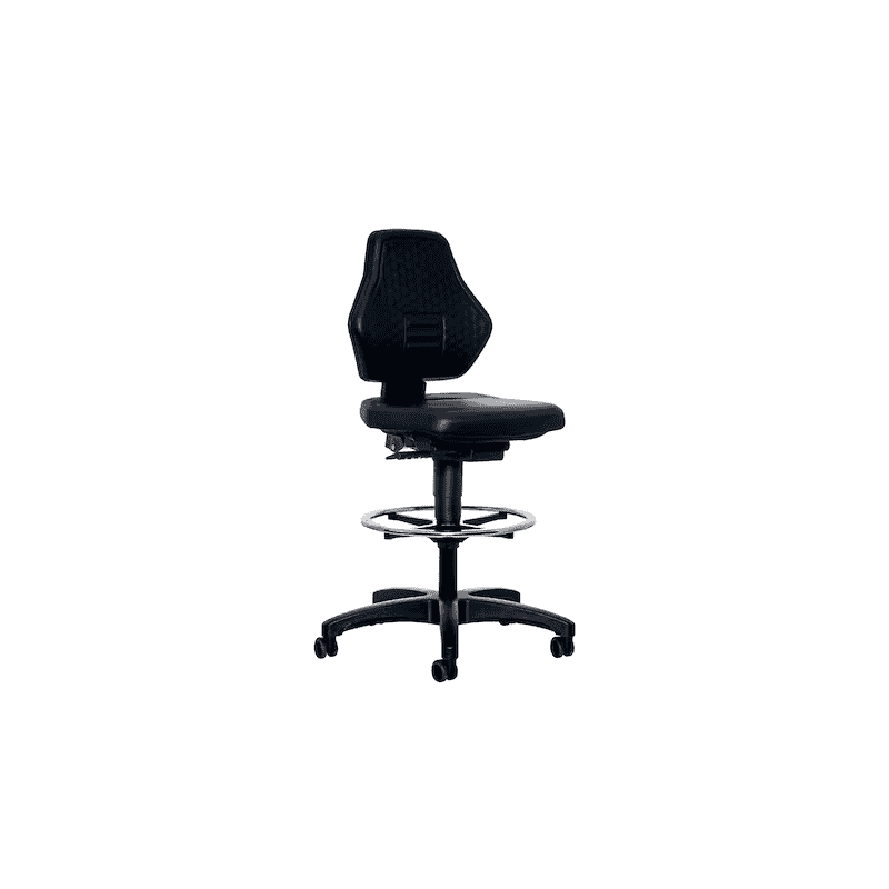 Laborstuhl Bimos 9071 mit Fussring und Rollen, höhenverstellbar, Kunstleder, schwarz