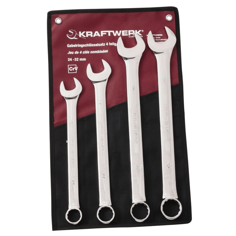 KRAFTWERK PRO LINE Ring-Maulschlüssel-Satz, 4-teilig, 24–32 mm, im Rolletui