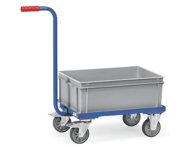 Plattformwagen mit Griff, abnehmbarem Kunststoffkasten, 890 x 410 mm