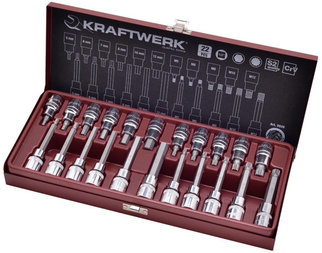KRAFTWERK Innensechskant- und XZN-Vielzahn-Bit-Steckschlüssel-Satz 1/2", 22-teilig