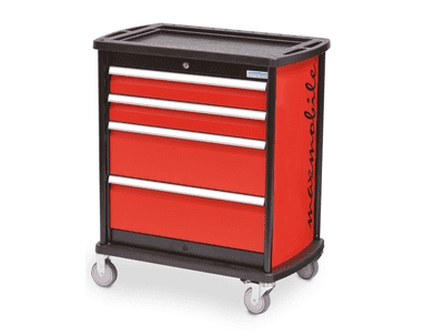 Bedrunka+Hirth Servante d'atelier mobile maxmobile 1, R 24-12, RAL 3020 avec 4 tiroirs et 1 panneau latéral