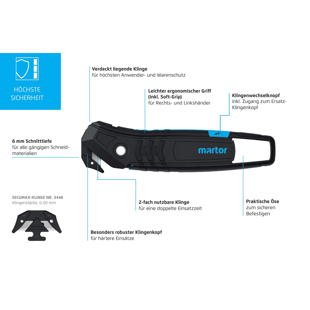 Martor Sicherheitsmesser SECUMAX 350, 6 mm Schnitttiefe, Soft-Grip