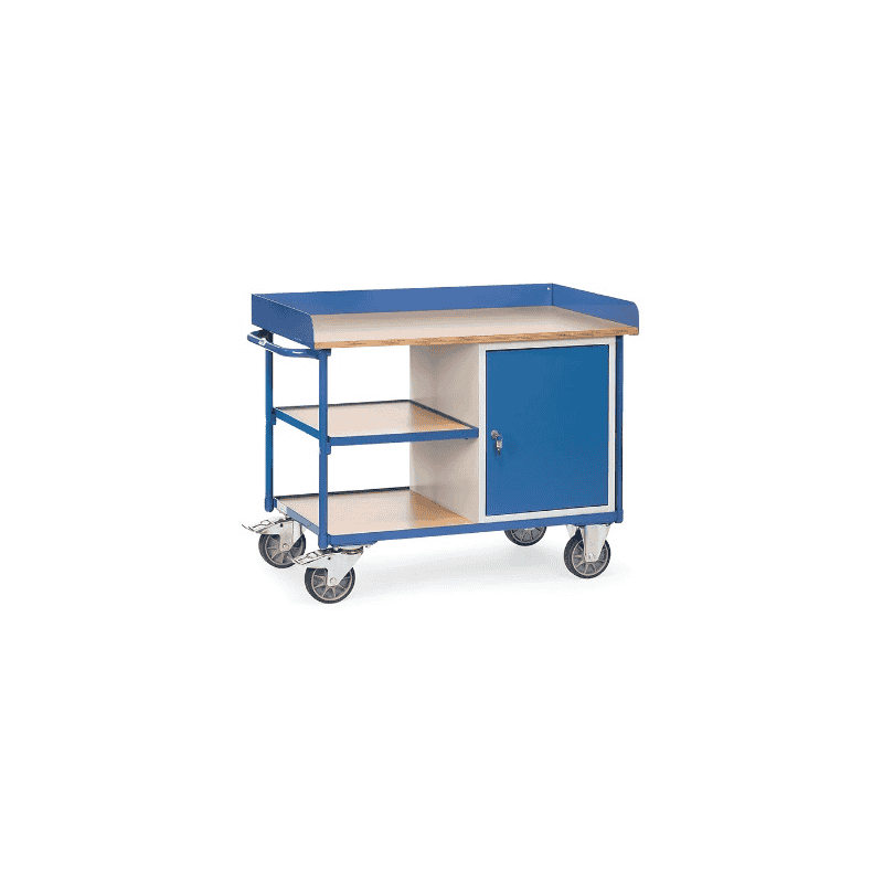 Fetra Werkstattwagen, mit Umrandung, 1 Schrank und 3 Ladeflächen, 1220 x 650 x 930 mm
