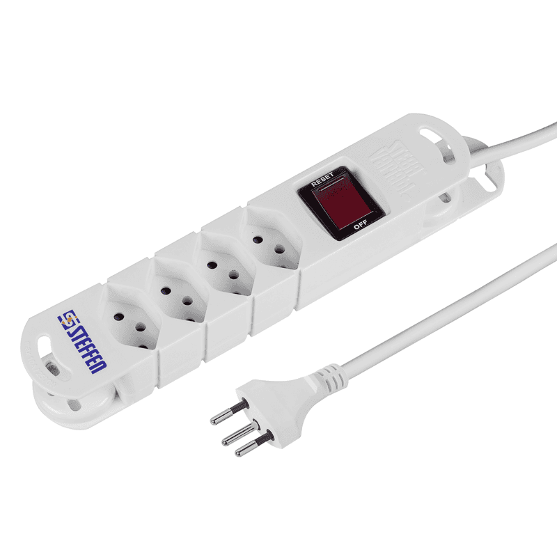 Steffen Steckdosenleiste VARIABL, T13, mit Schalter, Berührungsschutz und Haftmagnete, 5 m Kabel, weiss