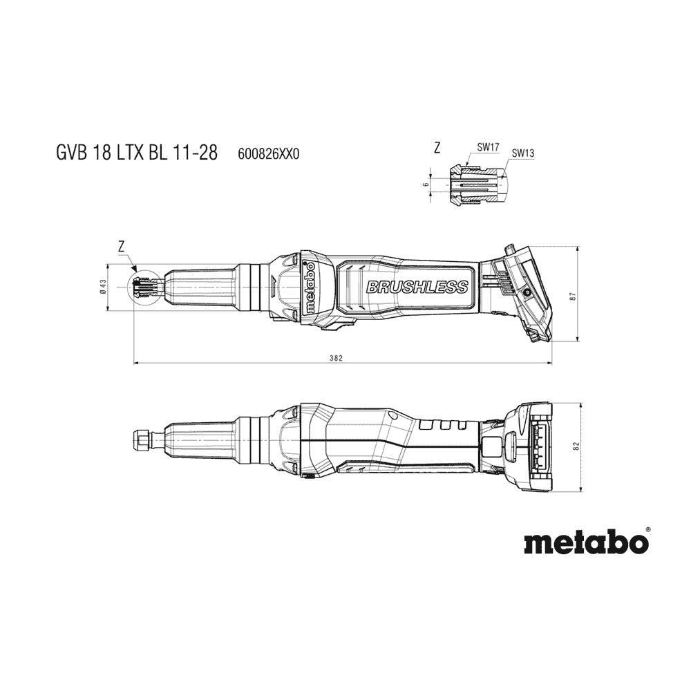 Metabo Akku-Geradschleifer GVB 18 LTX BL 11-28, 18 V (Solo) in zwei Ausführungen