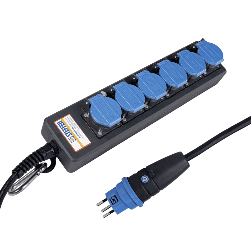 Steffen Steckdosenleiste PROFESSIONAL, T13 Steckdosen, 10 A, GdV 3 x 1.5mm², IP55, schwarz/blau, diverse Ausführungen