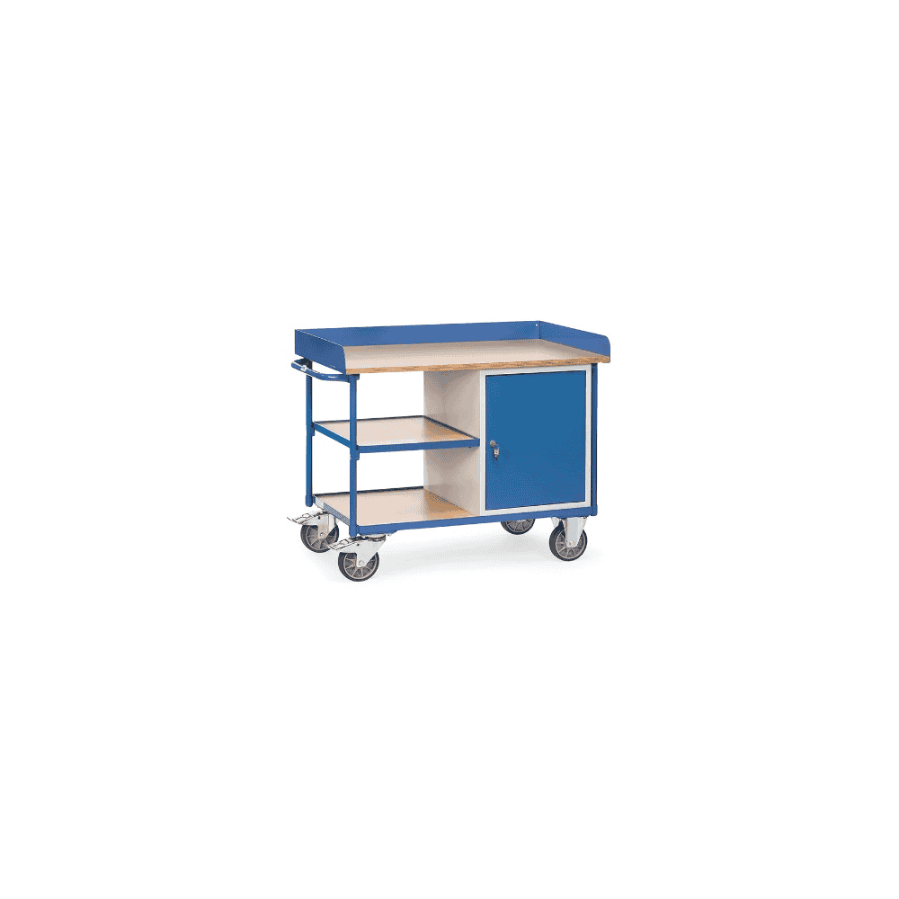 Fetra Werkstattwagen, mit Umrandung, 1 Schrank und 3 Ladeflächen, 1220 x 650 x 930 mm